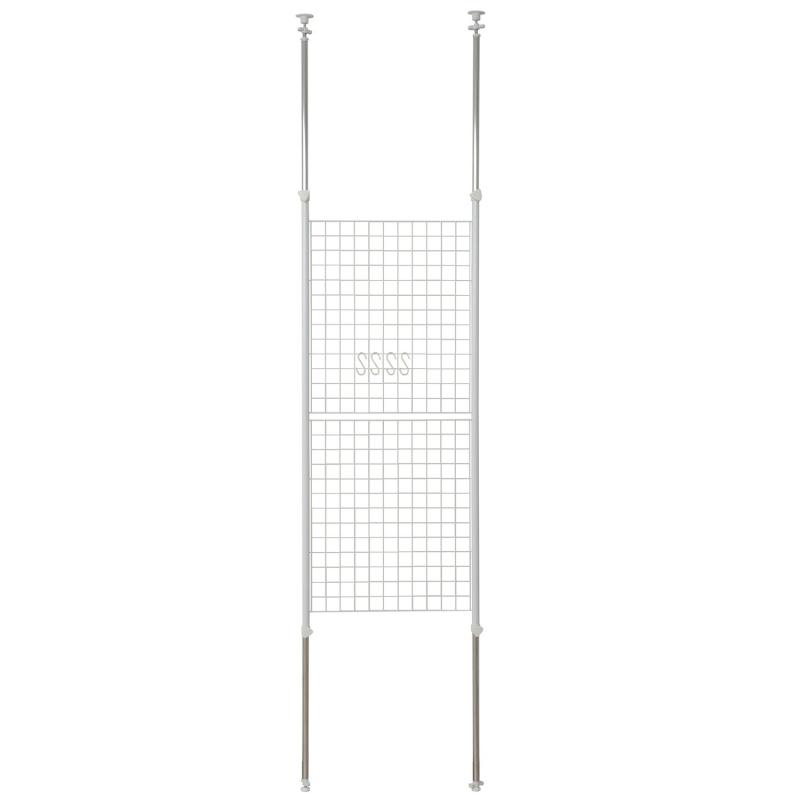 山善(YAMAZEN) 突っ張り パーテーション (ワイヤータイプ) 幅60×奥行5×高さ166.5-295.5cm (フック4個付き) 壁掛け 収納 壁面収納 天井 間仕切り 組立品 ホワイト SP-60(W)