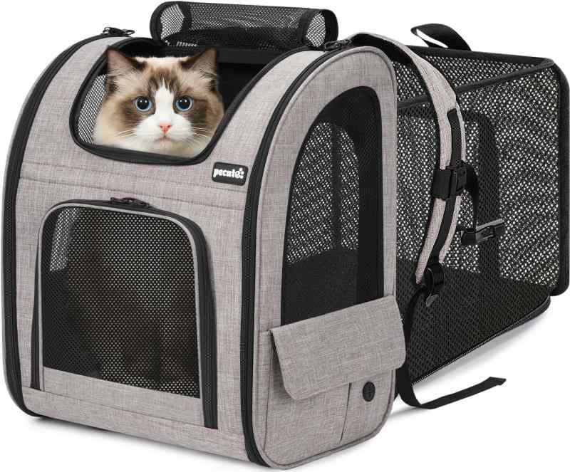 ペキュート Pecute ペット 猫 キャリーバッグ 猫用 犬用 リュック メッシュ窓 通気性 拡張可能 2WAY 猫 キャリー リュック 折り畳み お出かけ ドライブ 旅行 通院 防災 避難用 キャリー カーキ XL