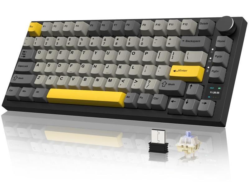 ATTACK SHARK x AJAZZ AK820PRO 力学的鍵盤 テンキー受け答え 82手がかり75% 3流行り物 2.4Ghz/BT/有線USB繋ぎ合わせる TFT映写幕 ANSI取り合わせ TKL ゲーミングキーボード 差し上げ物軸直線的軸 3/5いの一番熱っぽい