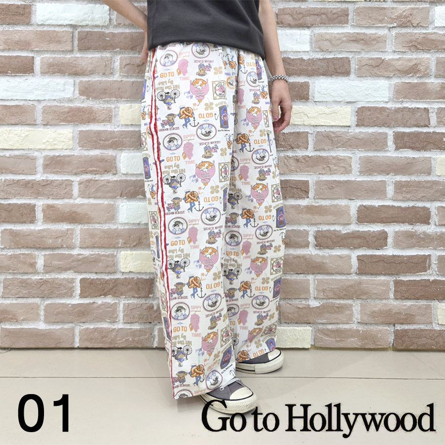 【P5倍★お買い物マラソン】GO TO HOLLYWOOD ゴートゥー ハリウッド パンツ 服 ツイルパンツ 32620602 新作 レディース ボトム ワイド バギー ストレート オリジナルプリント レトロ 柄 サイドライン ウエストゴム 全ゴム 総ゴム 綿 100% コットン 2026 春 夏 春夏|ブルーベリーバンク