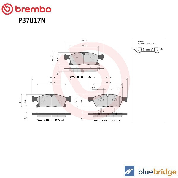 低ダスト BREMBO ジープ グランドチェロキー 3.6L WK36 フロント ブレーキパッド 68052369AA 68052369AC 2AMV3369AA KV1012369AA