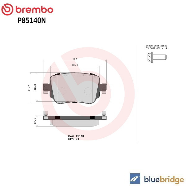 BREMBO アウディ VW リアブレーキパッド 2Q0698451A 7N0698451A 7N0698451C 8U0698451F