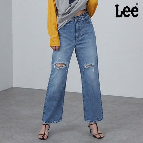 Lee ダメージデニム ハイウエスト レディース ブルー STANDARD WARDROBE STRAIGHT -BLUE-|Blue in Green