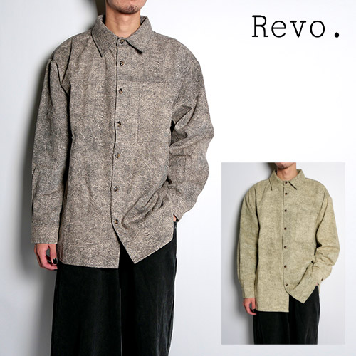 レヴォ Revo. グランジフェードパターン LSプルオーバー メンズ 長袖 黒いこと/カーキ M-L メンズファッション-カジュアルシャツ
