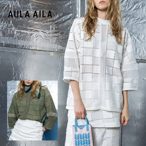 AULA AILA アウラアイラ スクエアレースプルオーバー 象牙色/カーキ 大きさ0 SQUARE LACE PULLOVER