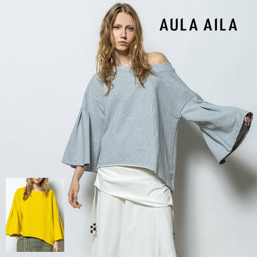 AULA AILA アウラアイラ オフショルダースウェットプルオーバー 薄墨色/黄色 大きさ0 OFF SHOULDER SWEAT PULLOVER