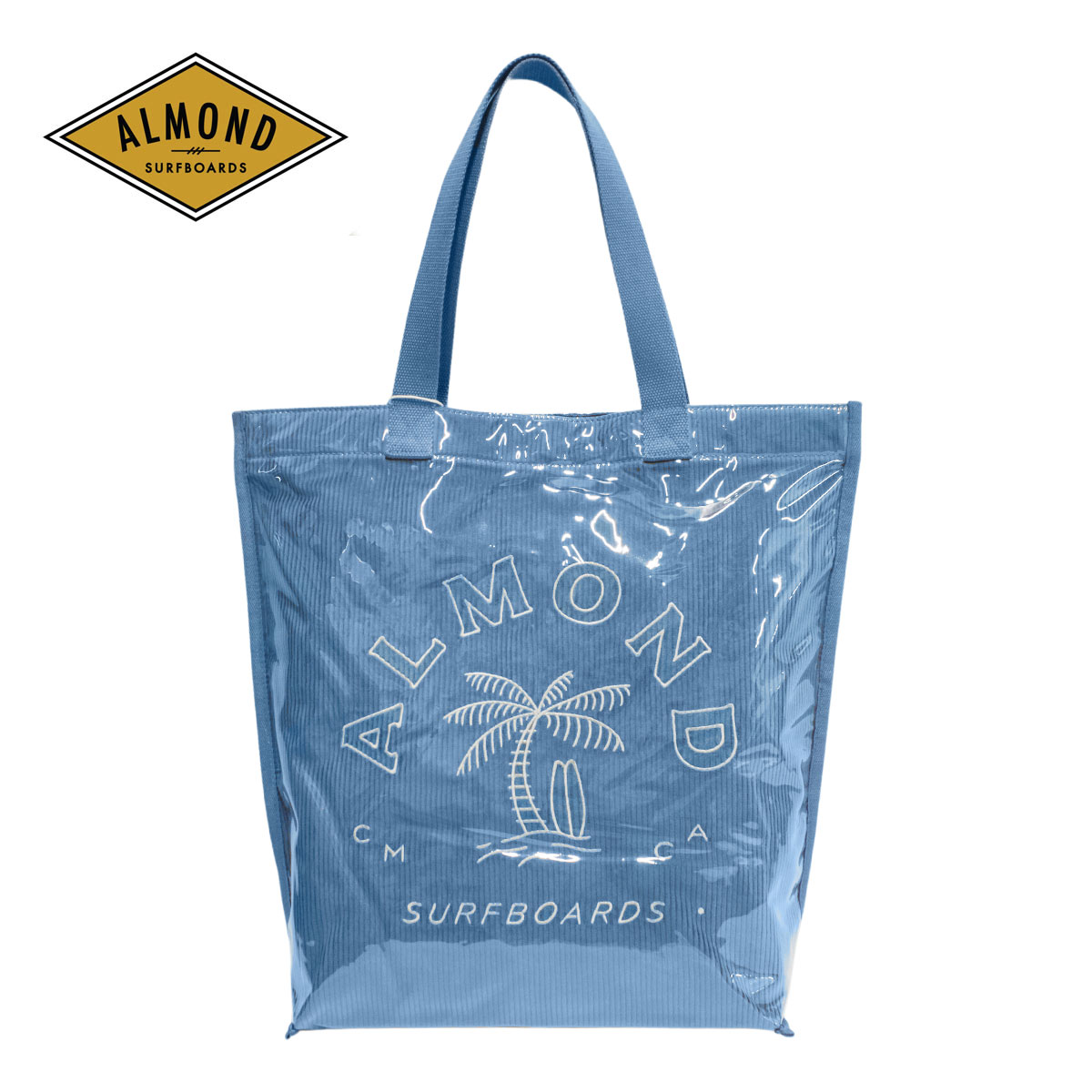 Almond Surf アーモンドサーフボードデザイン CORDUROY TOTE メンズ/レディース 青色 os ALC-001 【トートバッグ 御徒面子 トート コール天 PVC 撥水 雨合羽 砂浜御徒面子 砂浜 海 スウィミングプール パームツリー ヤシ科 ヤシ科の木 サーフ 今めかしい ブランド名 青】