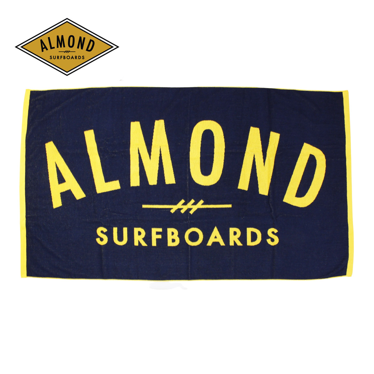 Almond Surf アーモンドサーフ FINESURFING BEACH TOWEL メンズ/レディース ネイビー×イエロー OS S1810BT 【ビーチタオル バスタオル タオル 今治 海 プール フェス ブランドロゴ ロゴ カリフォルニア スポーツ サーフ おしゃれ ブランド 紺 黄色】