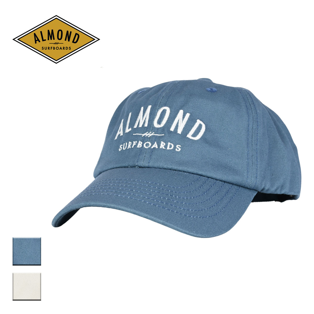 【送料無料】 Almond Surf アーモンドサーフ FINESURFING メンズ/レディース スモークブルー/アイボリー FREE CA9002 【キャップ 帽子 パネルキャップ ワークキャップ 刺繍 刺繍ロゴ ロゴ ブランドロゴ カリフォルニア サーフ おしゃれ ブランド 青 白】