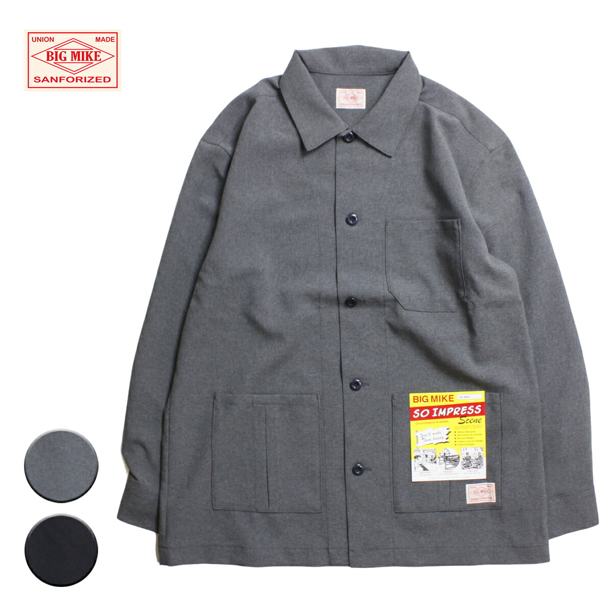 気質アップ Big Mike ビッグマイク トロピカルカバーオール メンズ チャコール ブラック M Xl カバーオール ジャケット ワークジャケット カバーオールジャケット 無地 カジュアル おしゃれ ブランド アメカジ アメカジファッション グレー 黒 内祝い