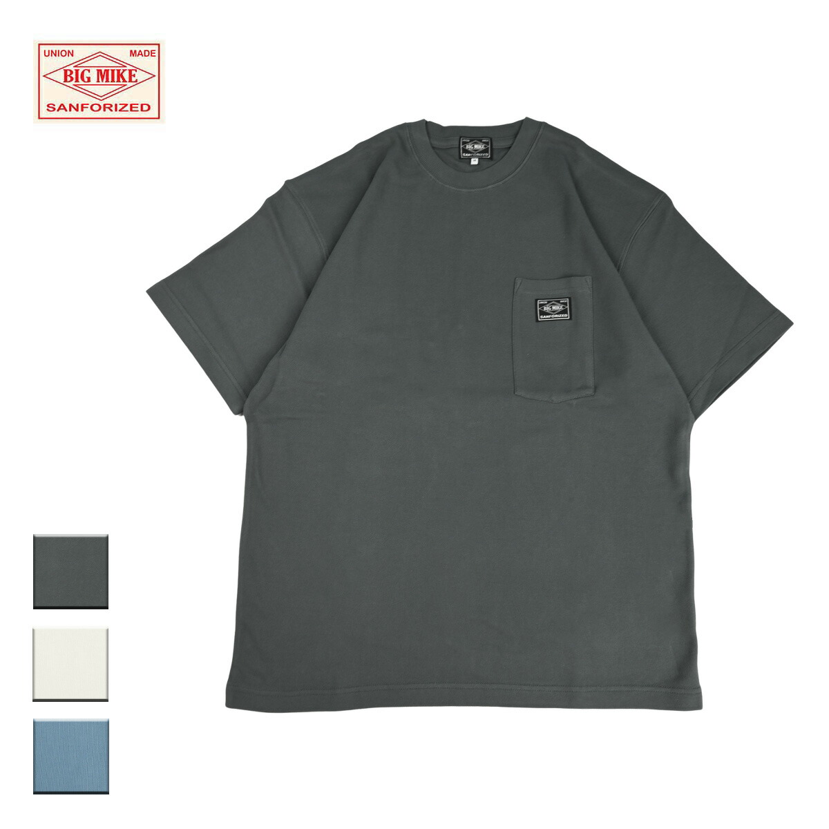 【送料無料】 BIG MIKE ビッグマイク 鹿の子 Sunglasses Pocket S/S Tee メンズ/レディース チャコール/ナチュラル/ブルーグレー M-XL 【Tシャツ 半袖 半袖Tシャツ カットソー ポケット ポケットTシャツ 胸ポケット ブランド アメカジ アメカジブランド ワークブランド】