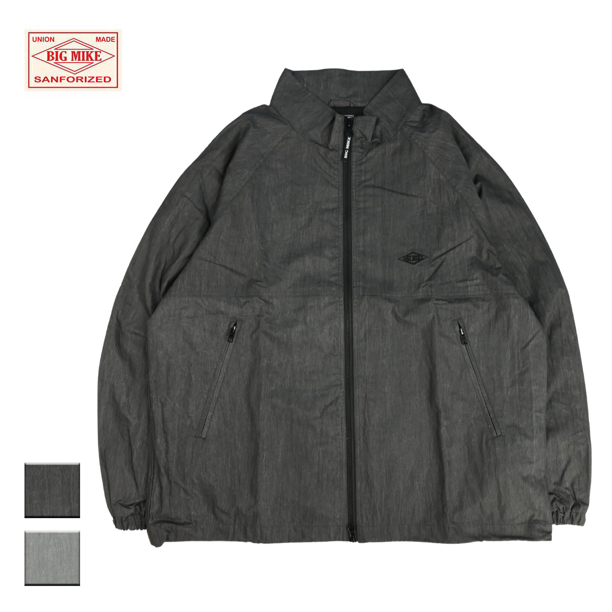 BIG MIKE ビッグマイク Nylon Track Jacket メンズ ブラック/チャコール M-XL 【ナイロンジャケット トラックジャケット ジャケット メッシュ 軽量 ブランド アメカジ 黒 グレー】