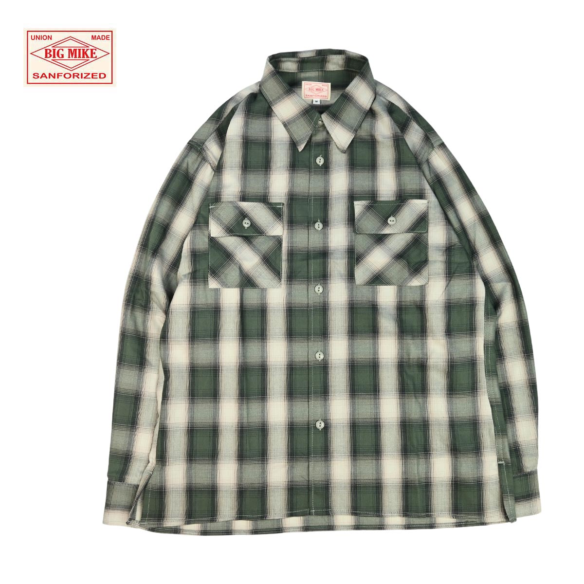 BIG MIKE ビッグマイク Rayon Mix Ombre Slit L/S Shirts メンズ グレー×ピンク M-XXL 【オンブレチェックシャツ シャツ 長袖 チェックシャツ ワークシャツ オンブレチェック レーヨン ブランド おしゃれ アメカジ】