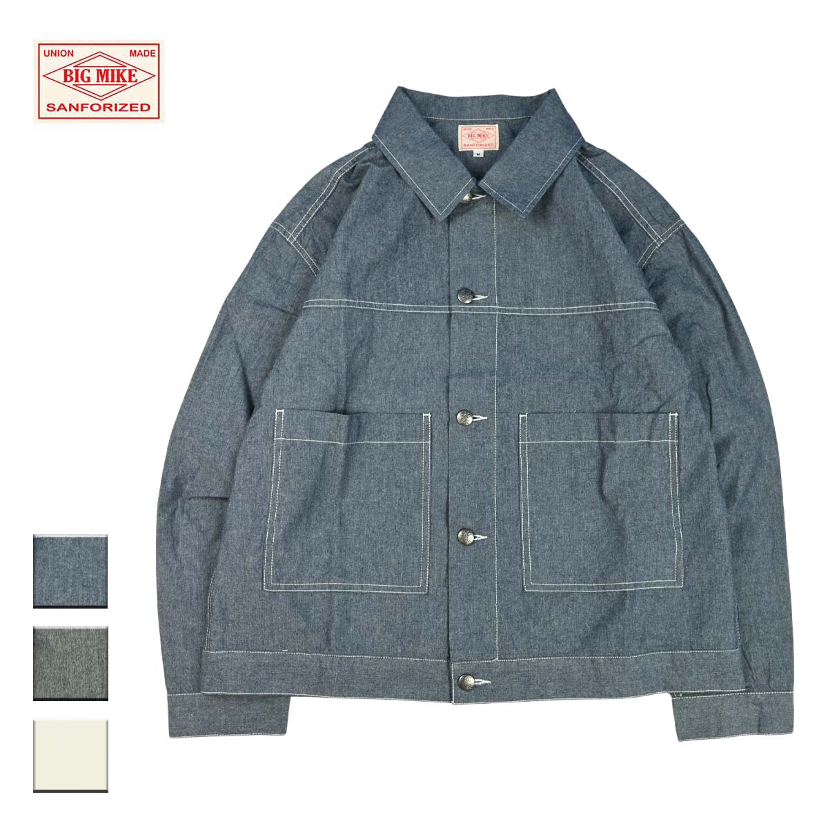 【送料無料】 BIG MIKE ビッグマイク Chambray Short Jacket メンズ インディゴ/ブラック/ナチュラル M-XL 【ショートジャケット シャンブレージャケット ジャケット ショート丈 シャンブレー 軽量 ブランド おしゃれ アメカジ アメカジブランド ワークブランド 黒 生成り】