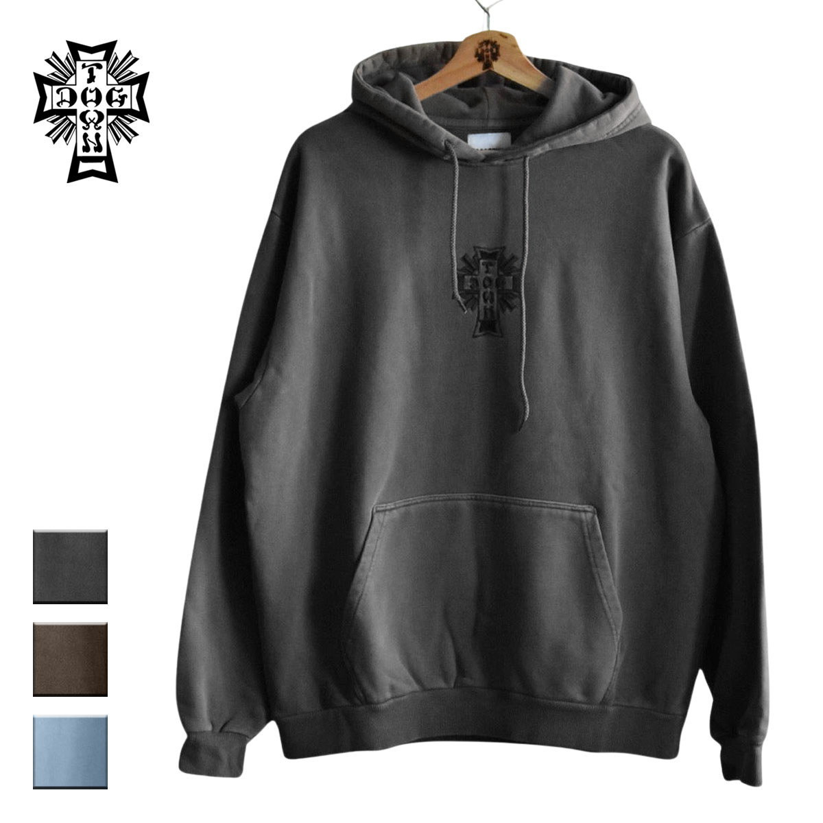 【送料無料】 DOGTOWN ドッグタウン DT PRINT PIGMENT HOODIE メンズ/レディース ブラック/ブラウン/グレー M-XL DT-C-013 【パーカー プルオーバーパーカー スウェットパーカー フーディ フーディー ロゴ 十字架 刺繍 ブランド スケートブランド スケート サーフ 黒 茶色】