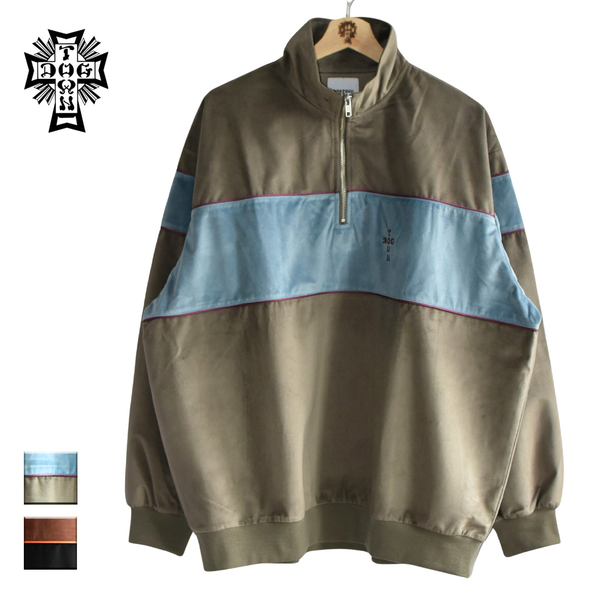 【最大1000円OFFクーポン】 DOGTOWN ドッグタウン DT VELOR HZ メンズ/レディース グレー/ブラック M-XL DT-C-016 【トレーナー スウェット ベロア ハーフジップ ジャージ プルオーバー おしゃれ ブランド スケートブランド スケート サーフ 黒】