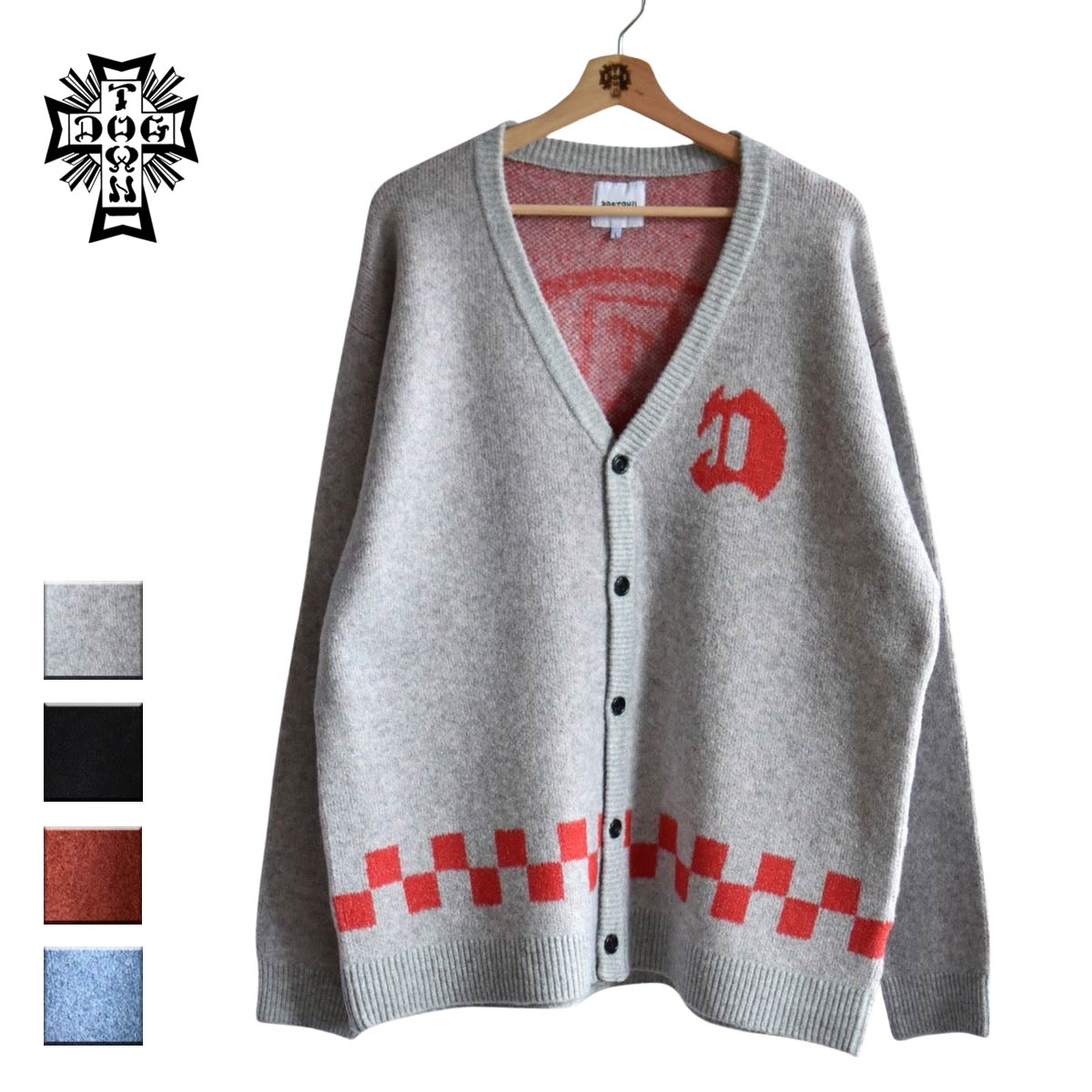 【送料無料】 DOGTOWN ドッグタウン T SHAGGY KNIT CARDIGAN メンズ/レディース グレー/ブラック/レンガ/スレート M-XL DT-K-003 【ニット カーディガン 長袖 長袖ニット シャギー 柄 クロスロゴ 十字架 おしゃれ ブランド スケート サーフ 黒 茶色 青】