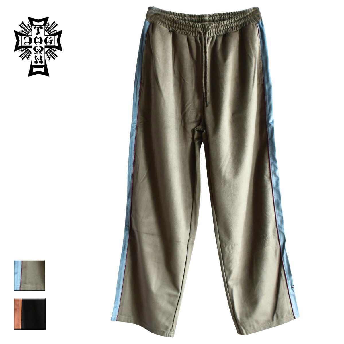 DOGTOWN ドッグタウン DT VELOR COLORING TRACK PANTS メンズ/レディース グレー/ブラック M-XL DT-P-003 【トラックパンツ ベロアパンツ パンツ ベロア ジャージ ジャージパンツ サイドライン おしゃれ ブランド スケートブランド スケート サーフ 黒】