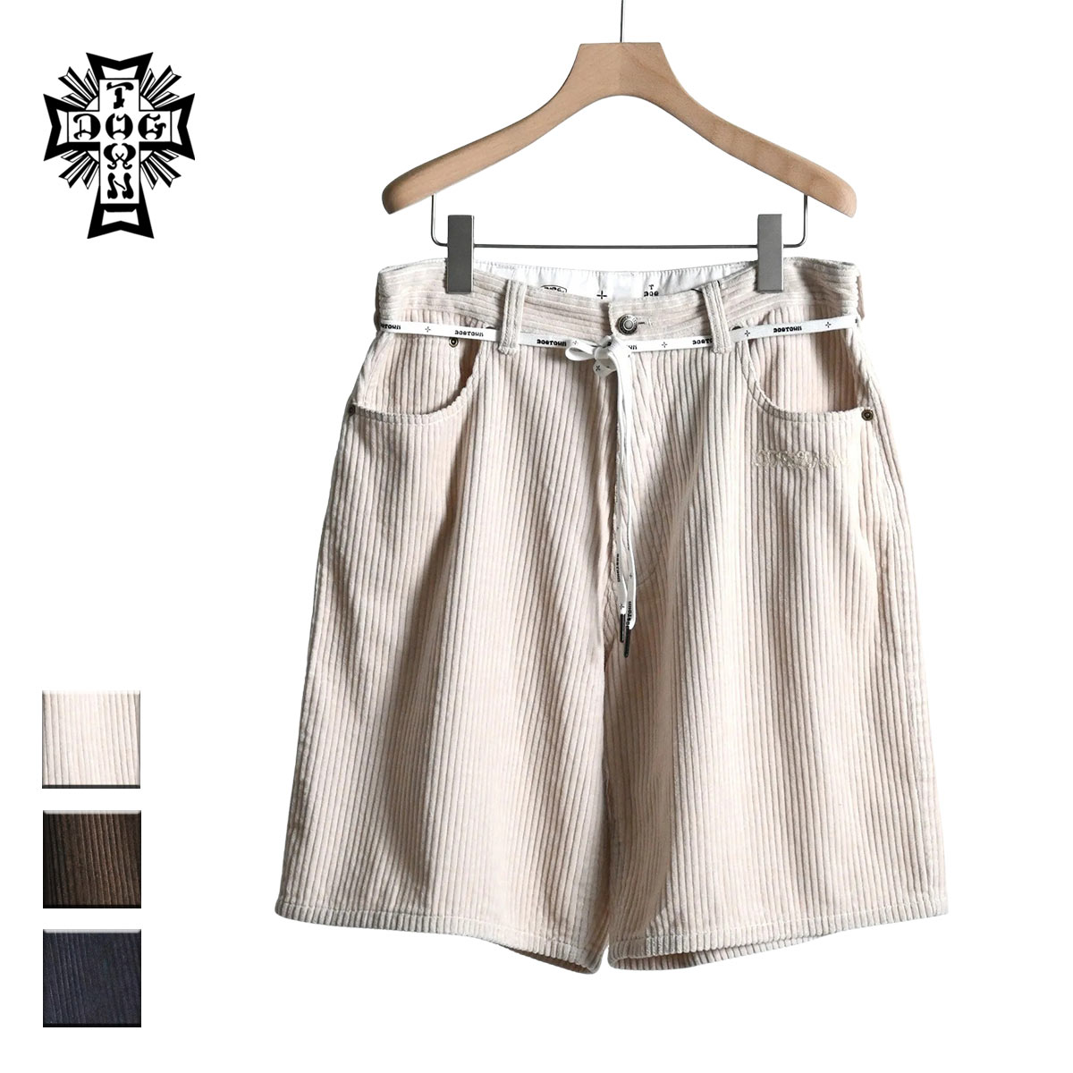DOGTOWN ドッグタウン DT Pe Corduroy Bush Shorts メンズ アイボリー/ブラウン/ネイビー M-XL DT-P-005 【ブッシュショーツ ショートパンツ ショーツ ハーフパンツ パンツ 短パン 半ズボン コーデュロイ おしゃれ ブランド スケート サーフ 生成り 茶色 紺】｜Blueism