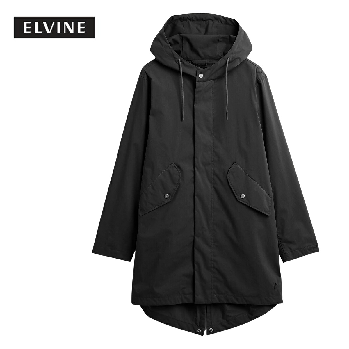ELVINE エルバイン Nowen メンズ ブラック S-XL 【フードジャケット レインジャケット レインコート モッズコート パーカーコート ロングコート ナイロンジャケット ナイロンコート 防水 防風 シンプル アウトドア 登山 スウェーデン おしゃれ ブランド 黒】
