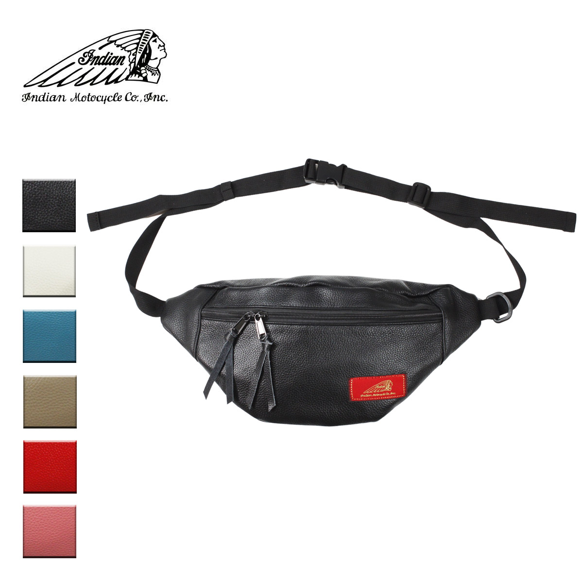 【送料無料】 Indian インディアン Leather body bag メンズ/レディース ブラック/ホワイト/ターコイズ/コヨーテ/レッド/ピンク FREE 2.5L 【インディアンモトサイクル インディアンモーターサイクル ボディバッグ バッグ ウエストポーチ レザー ブランド 黒 赤 白 青】