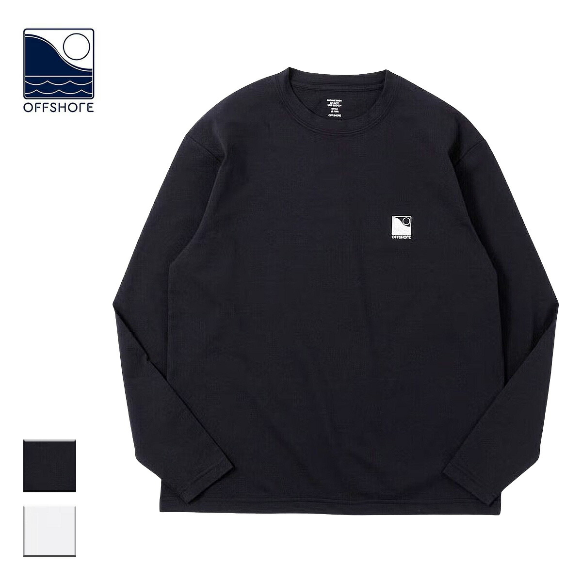 OFFSHORE オフショア FLEXDRY L/S TEE メンズ/レディース ブラック/ホワイト S-XL OS26-2SP-004 【ロングTシャツ Tシャツ 長袖 長袖Tシャツ エアフレックス AIRFLEX 機能的 吸水速乾 UVカット 胸ロゴ おしゃれ ブランド サーフ サーフブランド 黒 白】