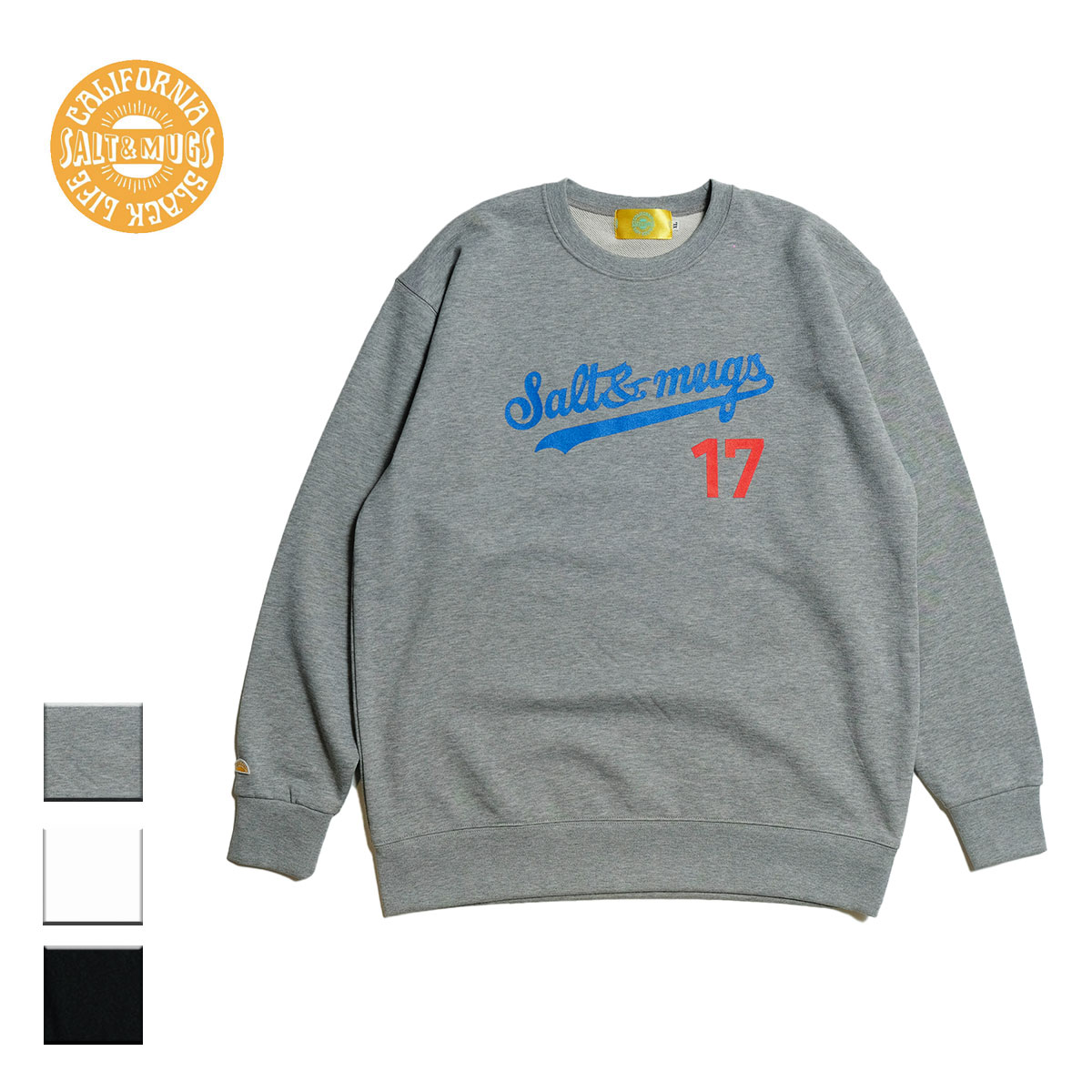 【送料無料】 SALT&MUGS ソルトアンドマグス LA Baseball Swt メンズ/レディース グレー/ホワイト/ブラック M-XL 【トレーナー スウェットトレーナー スウェット スエット ヘビーウエイト 裏毛 カリフォルニア ロサンゼルス サーフ スケート おしゃれ ブランド 白 黒】