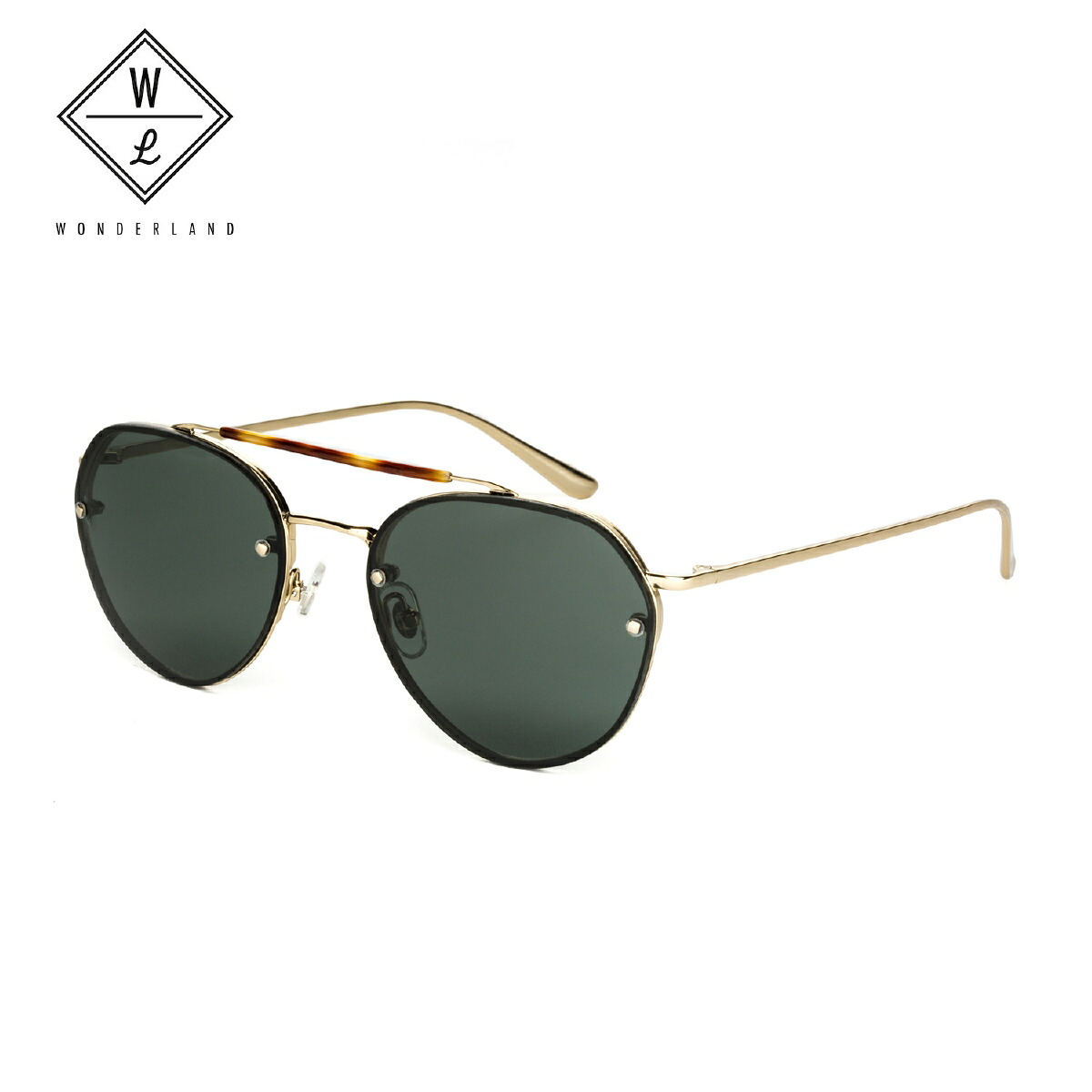 【送料無料】 WONDERLAND ワンダーランド サングラス VICTORVILLE Shiny Gold MetalXGreen CZ ヴィクターヴィル メンズ レディース ティアドロップ型 リムレス UVカット アイウェア カラーレンズ シャイニーゴールドメタル グリーン victorville02