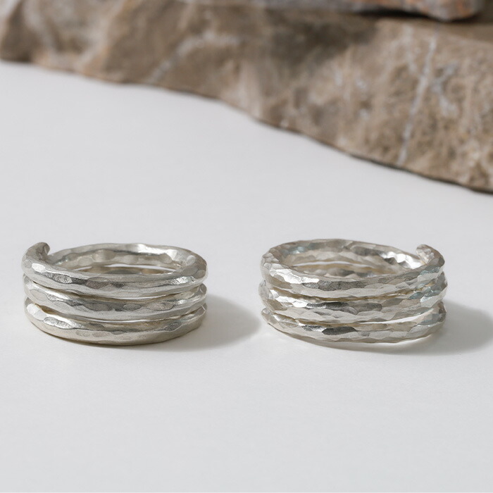 Karen Silver(カレンシルバー) シルバー950リング シルバー リング 指輪 レディース アクセサリー シルバーリング 3連 重ね付け風 槌目 キラキラ ボリューム らせん 太め 幅広｜BLUEjewelry（ブルージュエリー）
