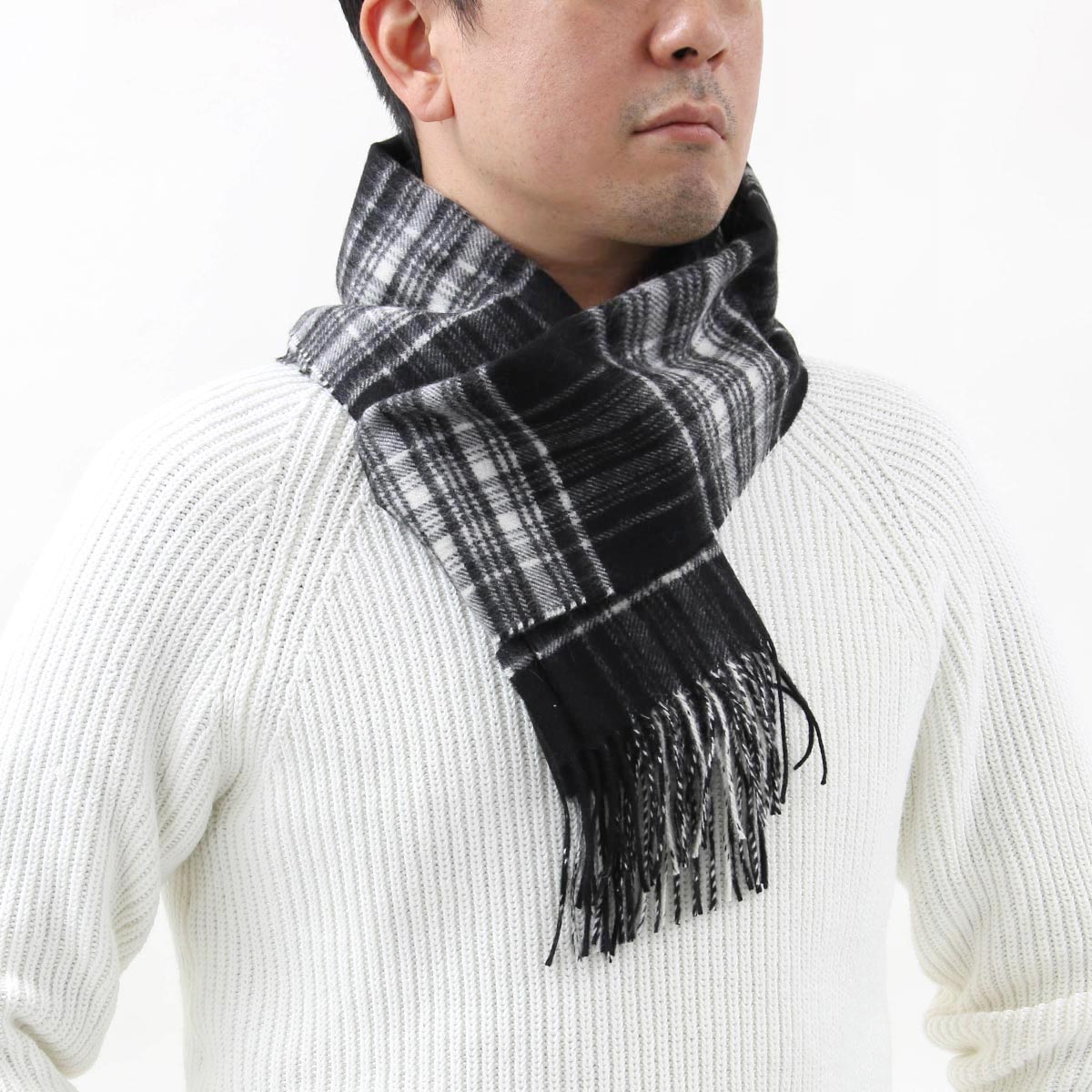 楽天市場 ジョンストンズ ストール マフラー メンズ レディース Wa16 ブラック ホワイトスチュワートマルチ Wa Ku0079 Johnstons ブルークウォッチカンパニー