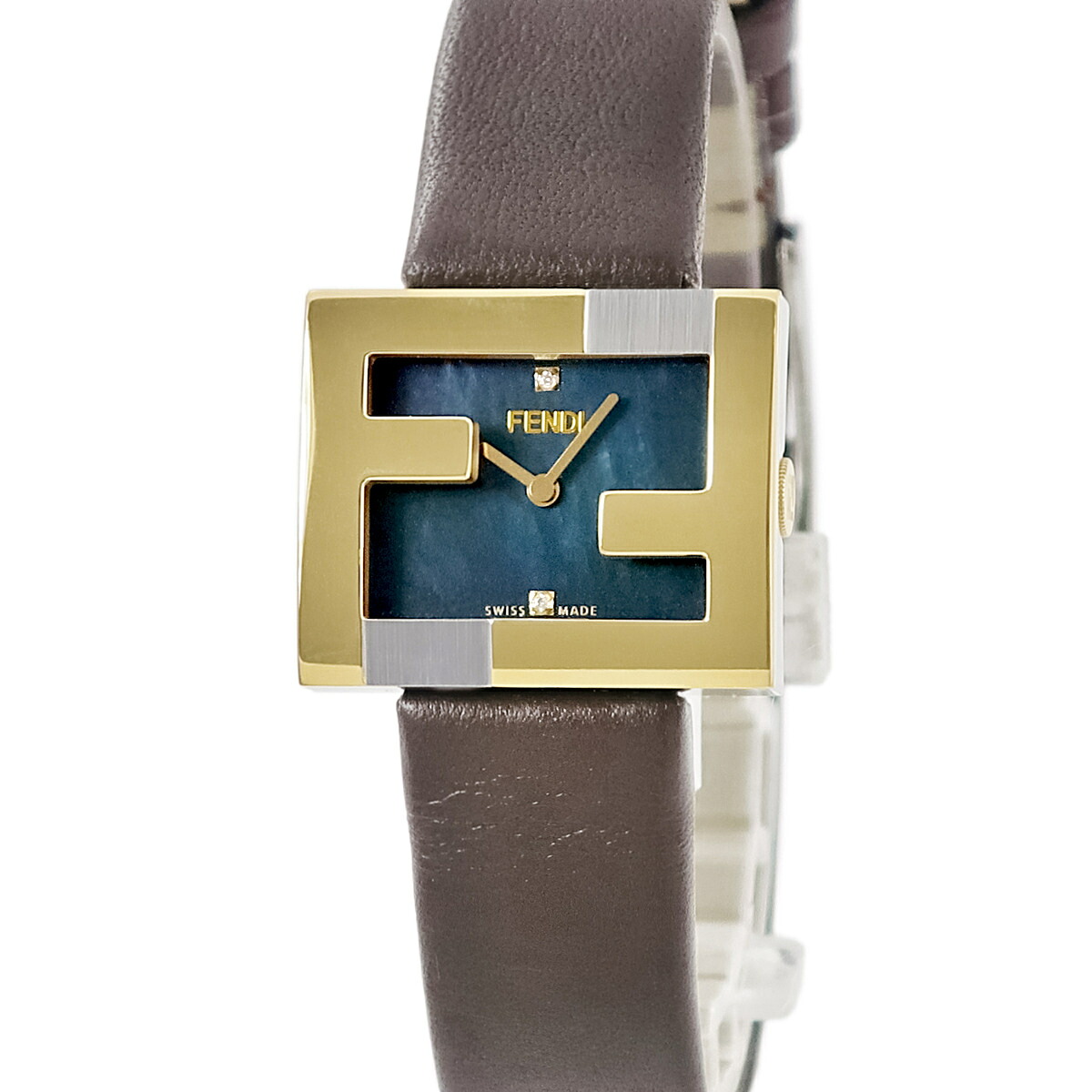 フェンディ FENDI マニア レクタンギュラー F100202301 未使用 ズッカフェイス 純正ダイヤ シェル 緑 レディース 腕時計クオーツ グリーン 【中古】｜ブルークウォッチカンパニー