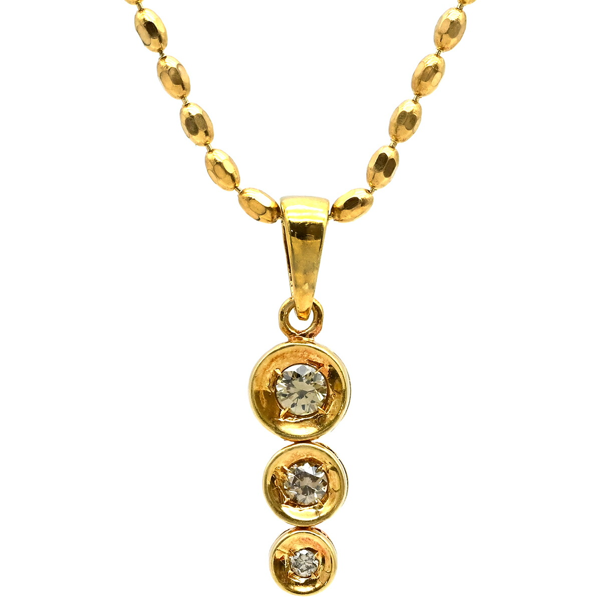 ネックレス ダイヤペンダント イエローゴールド 18K 3P 3石 3粒 スリーストーン 3連 ダイヤモンド 0.15ct 【中古】|ブルークウォッチカンパニー