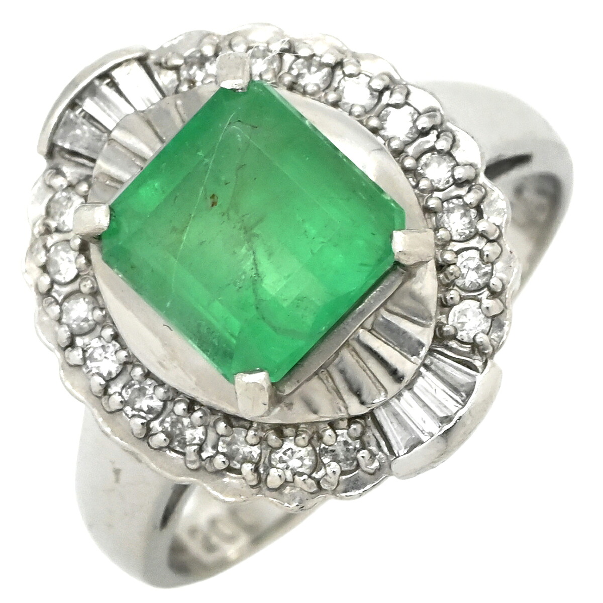 リング 指輪 エメラルド ダイヤモンド リング プラチナシルバー グリーン 緑 スクエア 2.0ct エメラルドカット 12.5号 【中古】｜ブルークウォッチカンパニー