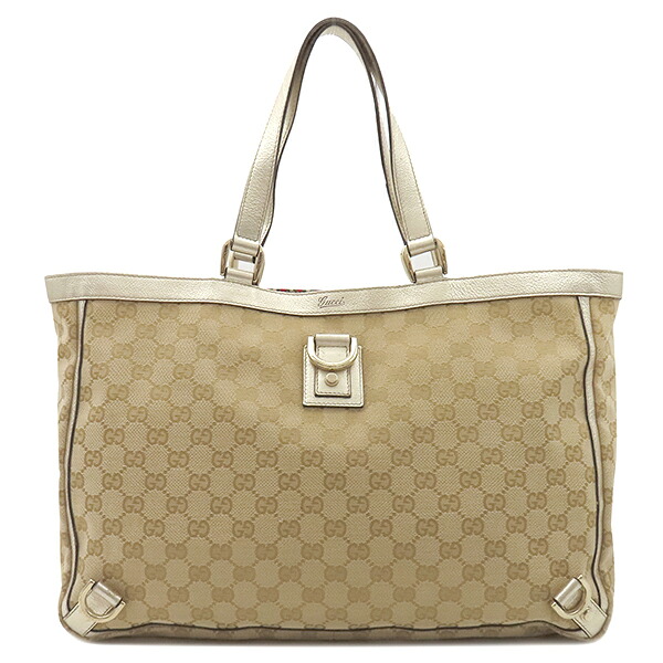 グッチ GUCCI トートバッグ アビー GGキャンバス レザー ベージュ&times;ゴールド ゴールド金具 ハンドバッグ 141472 【中古】｜ブルークウォッチカンパニー