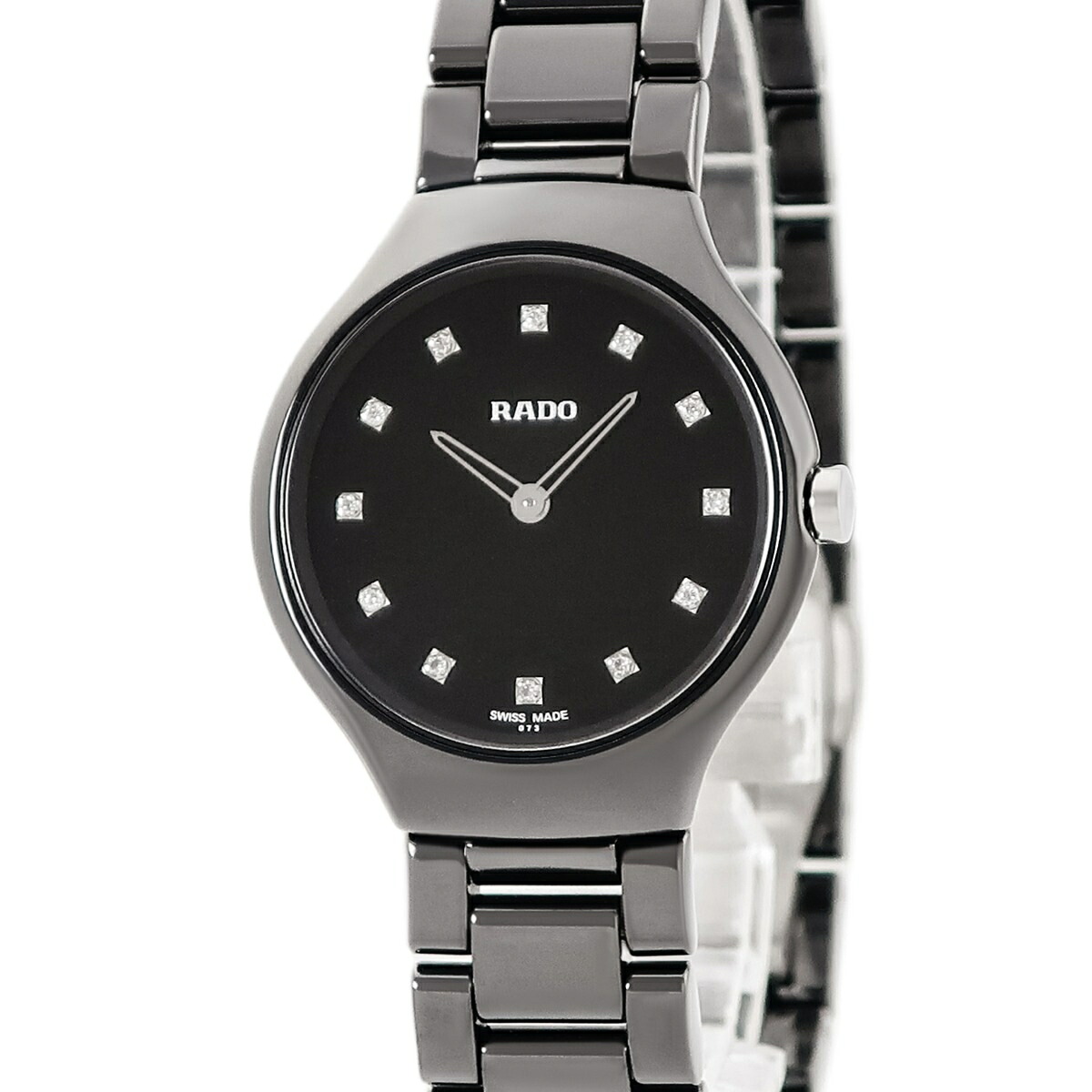 ラドー RADO トゥルー シンライン S R27742732 未使用 純正ダイヤ ハイテクセラミック レディース 腕時計クオーツ ブラック 【中古】｜ブルークウォッチカンパニー