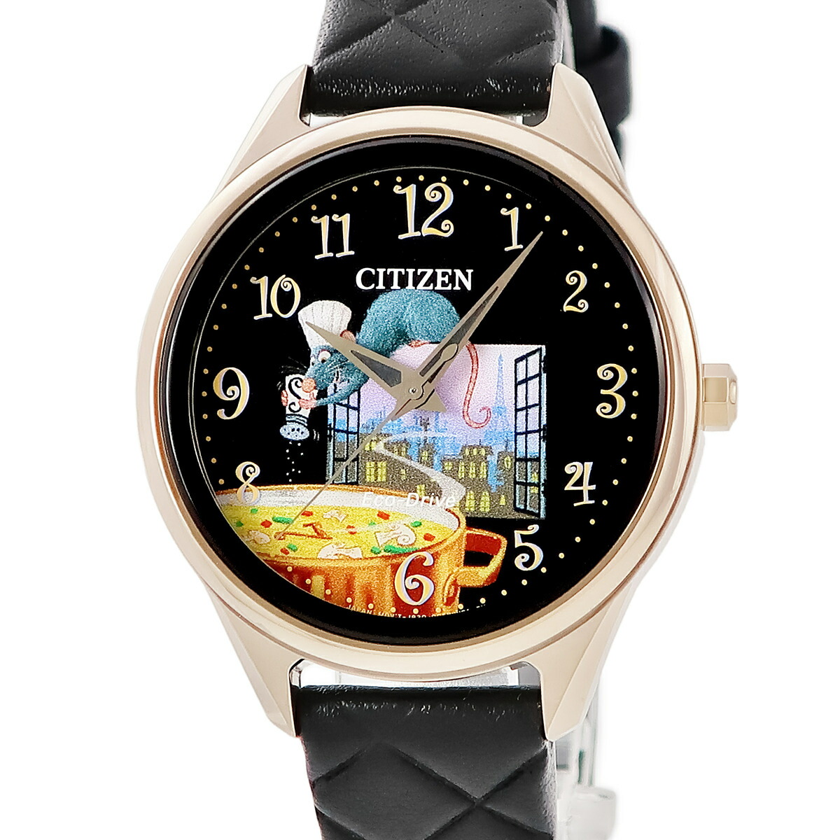 シチズン CITIZEN エコドライブ ラタトゥイユ FE7103-04W 未使用 レミーのおいしいレストラン コラボ レディース 腕時計クオーツ ブラック 【中古】｜ブルークウォッチカンパニー