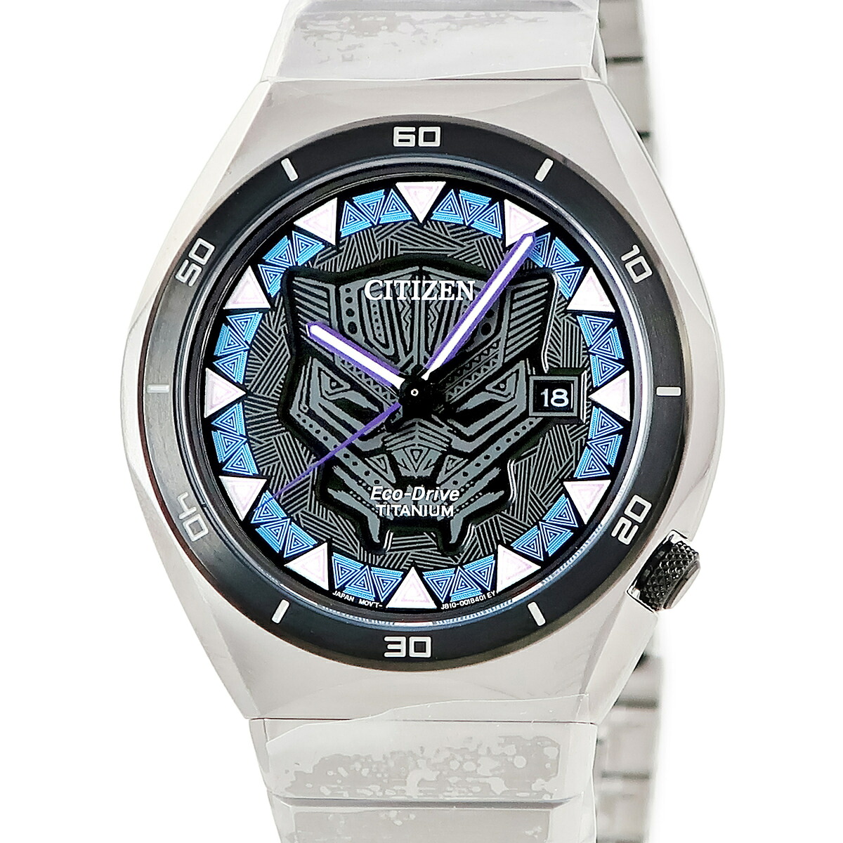 シチズン CITIZEN エコドライブ ブラックパンサー AW1668-50W 未使用 マーベル コラボ デイト チタニウム メンズ 腕時計クオーツ ブラック 【中古】｜ブルークウォッチカンパニー