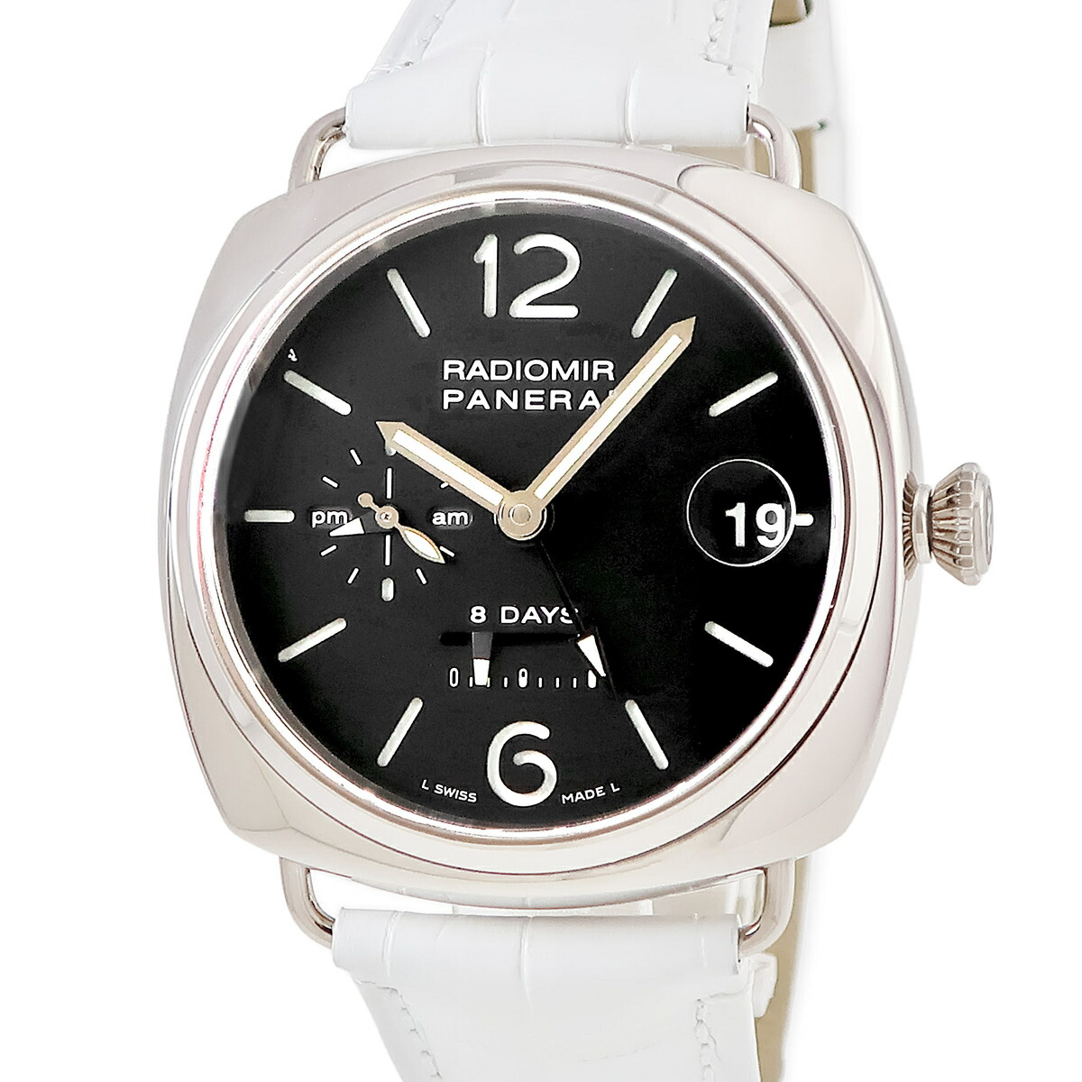 パネライ PANERAI ラジオミール 8デイズ GMT PAM00200 H番 K18WG無垢 黒 パワーリザーブ デイト 限定 メンズ 腕時計手巻き ブラック 【中古】｜ブルークウォッチカンパニー