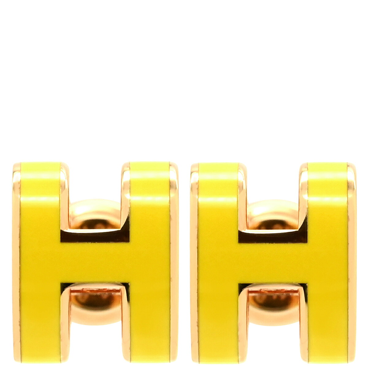 エルメス HERMES ピアス ポップアッシュ Hピアス ミニ GP エナメル イエローXローズゴールド ピンクゴールド金具 黄 Hモチーフ 【箱】 【中古】｜ブルークウォッチカンパニー