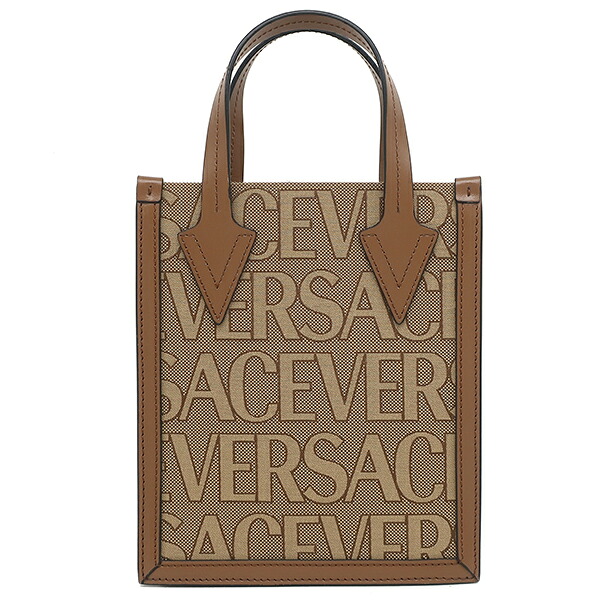 ヴェルサーチ Versace 2WAYバッグ オールオーバー スモール トートバッグ コットン ポリエステル レザー ブラウン ゴールド金具 ロゴ 総柄 ハンドバッグ ショルダー 【保存袋】 【中古】|ブルークウォッチカンパニー