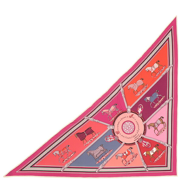 エルメス HERMES ストール カレ90 トライアングル ジェアン シルク ピンク×マルチカラー 【COUVERTURES ET TENUES/馬着】 【箱】 【中古】|ブルークウォッチカンパニー