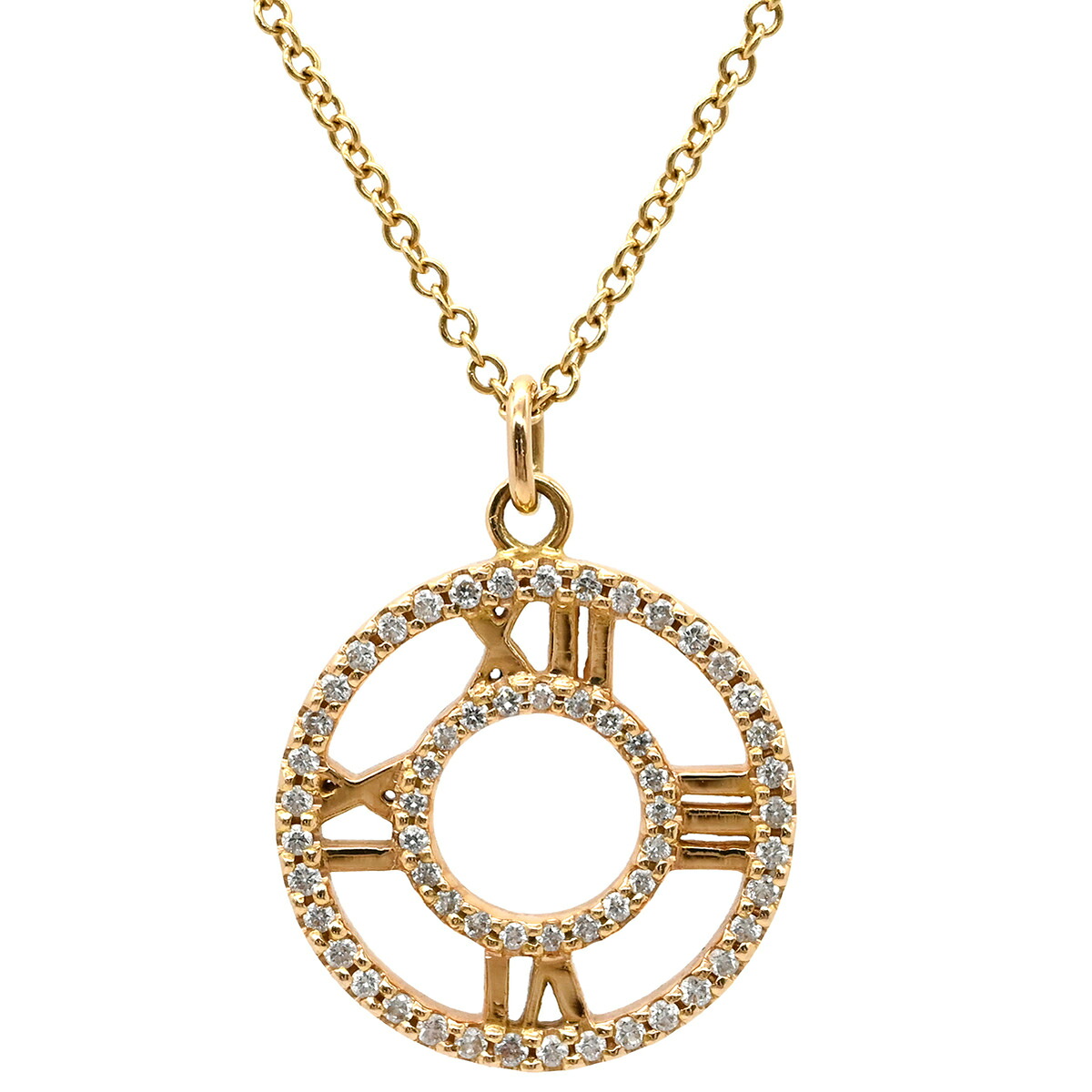 ティファニー Tiffany & Co ネックレス アトラス オープン メダリオン ペンダント イエローゴールド T&Co. K18YG Au750 18K 18金 ダイヤ 【中古】|ブルークウォッチカンパニー