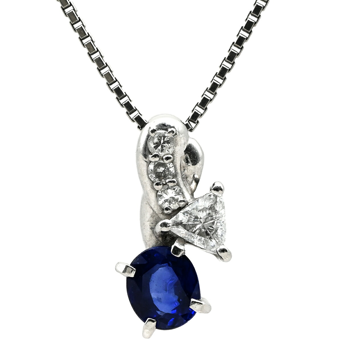 ネックレス ブルーサファイア 0.74ct ダイヤペンダント ブルー×プラチナシルバー 青 ブルー プラチナ オーバルミックスカット 【中古】|ブルークウォッチカンパニー