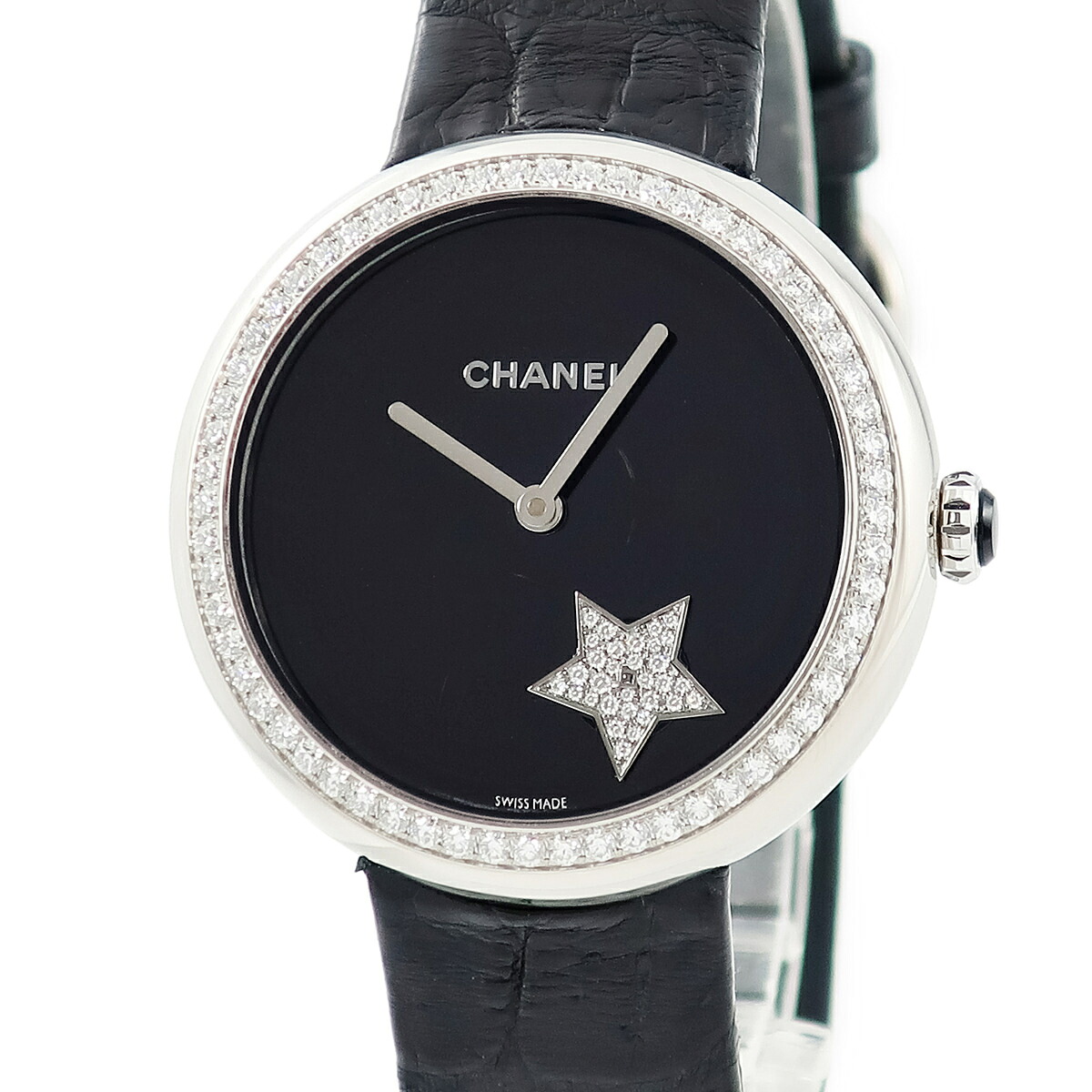 シャネル CHANEL マドモアゼル プリヴェ コメットモチーフ H2928 K18WG無垢 純正ダイヤ 黒 星 メンズ レディース 腕時計自動巻き ブラック 【中古】|ブルークウォッチカンパニー