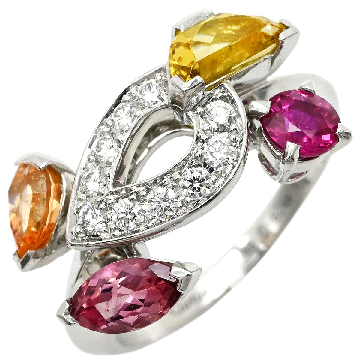 カルティエ Cartier リング 指輪 ソルベ ダイヤ マルチカラ—×ホワイトゴールド #48(JP8) ルビー ガーネット トルマリン イエローベリル 7.5号 【中古】|ブルークウォッチカンパニー