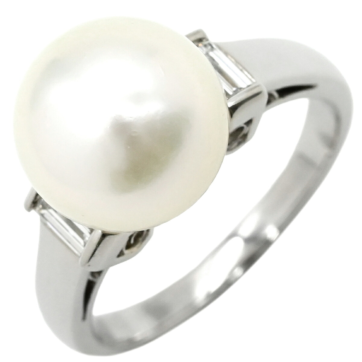 ミキモト MIKIMOTO リング 指輪 サイドストーン 大粒パール パールホワイト×プラチナシルバー Pt950 真珠 アコヤ ダイヤ バケットカット 13号 【中古】|ブルークウォッチカンパニー