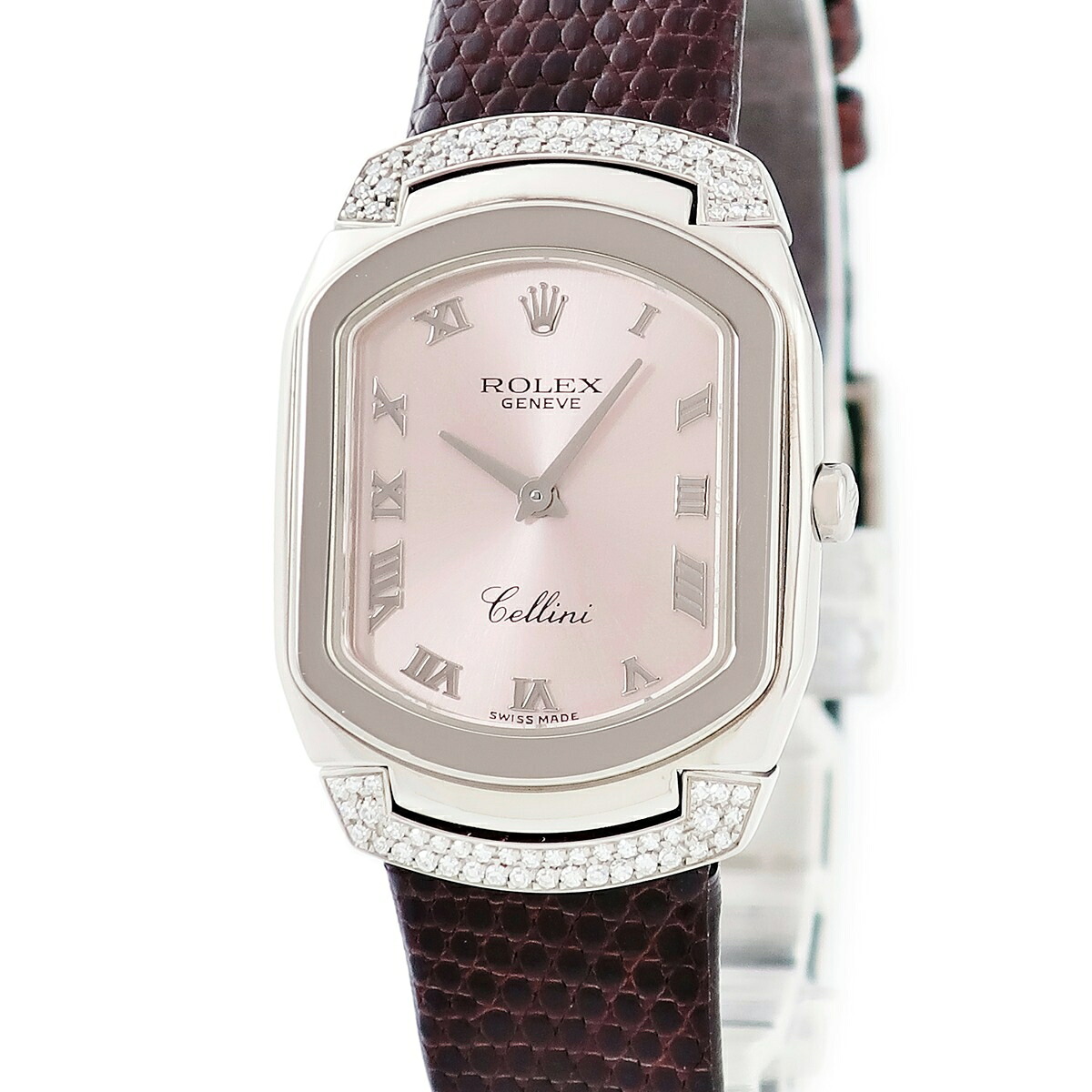 ロレックス ROLEX チェリーニ 6692 A番 K18WG無垢 純正ダイヤ ピンク ローマン レディース 腕時計クオーツ ピンク 【中古】|ブルークウォッチカンパニー