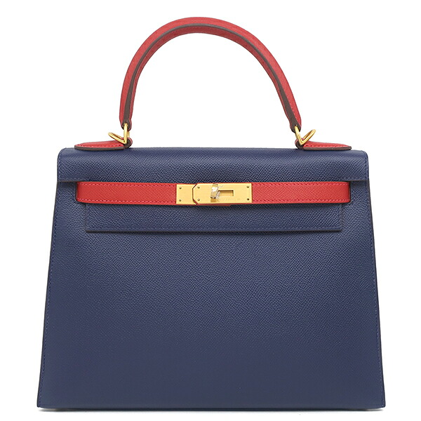 エルメス HERMES 2WAYバッグ ケリー28 外縫い ヴォーエプソン ブルーアンクル&times;ルージュカザック ゴールド金具 【PO品】 ハンドバッグ ショルダー D 【中古】｜ブルークウォッチカンパニー