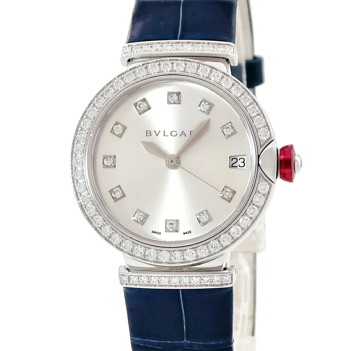 ブルガリ BVLGARI ルチェア LVCEA LUW33C6GDLD/11 LUW33G K18WG無垢 純正ダイヤ シルバー デイト レディース 腕時計自動巻き シルバー 【中古】｜ブルークウォッチカンパニー