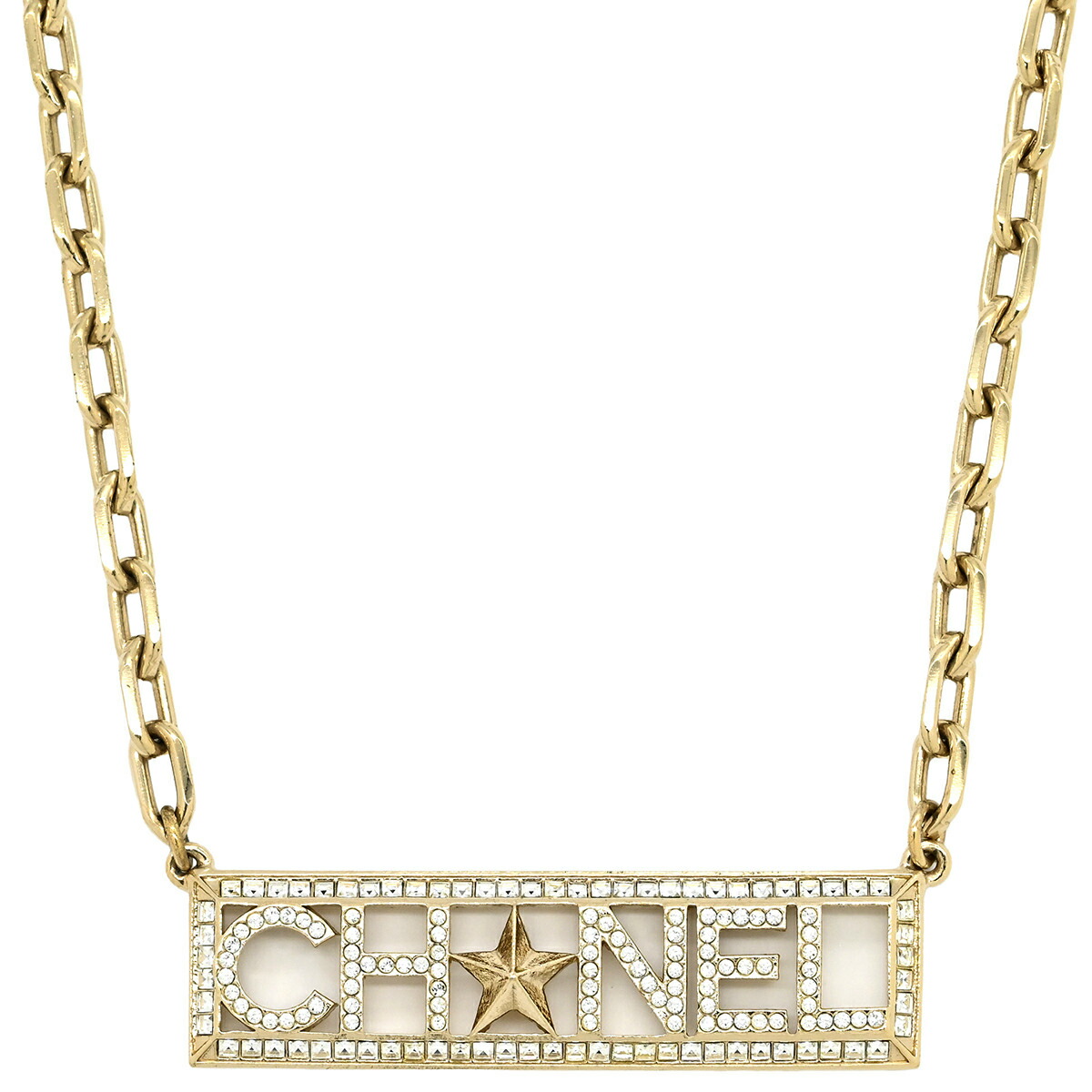 シャネル CHANEL ネックレス ロゴプレート GP ラインストーン ゴールド スター ラインストーン チョーカー シャンパンゴールド A17C 【中古】|ブルークウォッチカンパニー